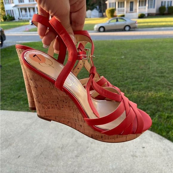 Jessica Simpson Red Strappy Wedges - Picture 1 of 5